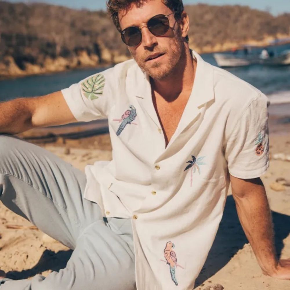 Marine Layer Stretch Selvage Embroidered Resort Shirt Sz XL - Picture 6 of 9